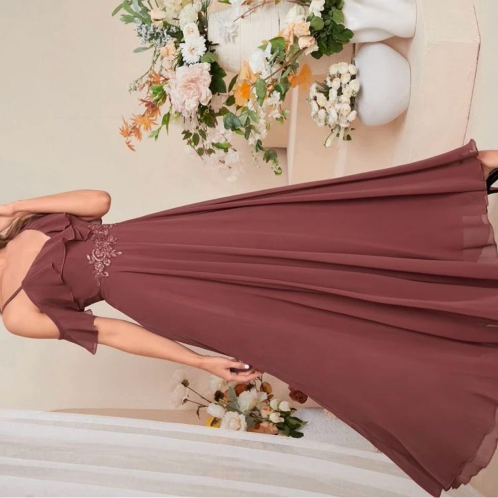 Floral embroidery, chiffon, bridesmaid dress in size small